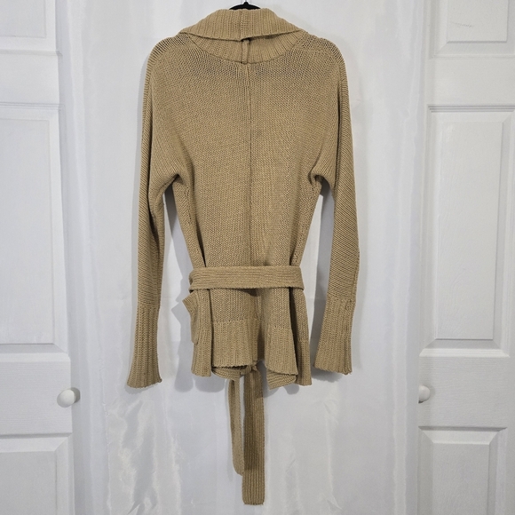 Express Chunky Knit Tan Open Front Belted Slouchy Oversized Sweater Cardigan XS - Picture 2 of 9